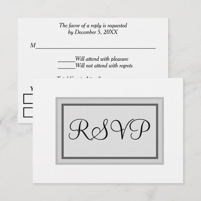 Cartes RSVP de mariage blanc noir (Devant / Derrière)