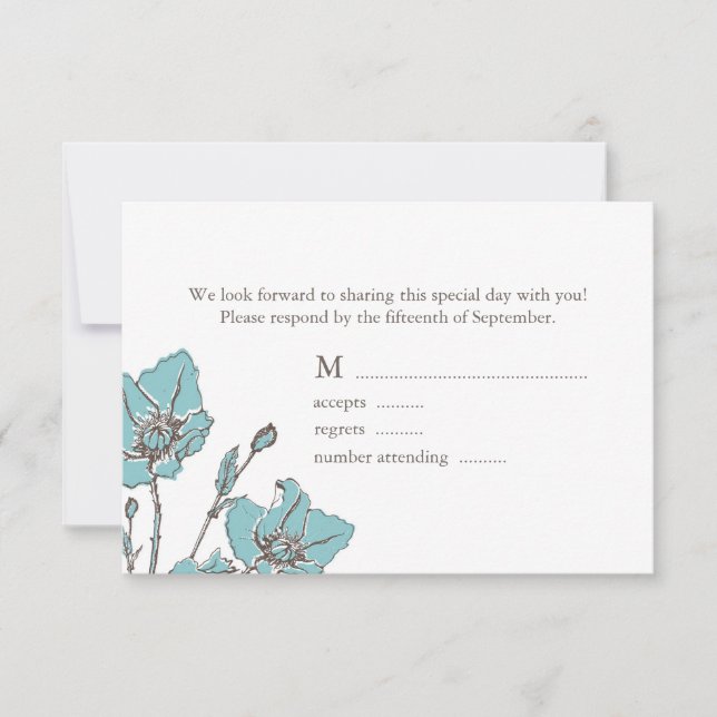 Cartes RSVP de mariage bleu fleurs (Devant)