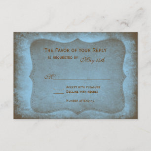 Cartes RSVP de mariage bleu rougeâtre rustique