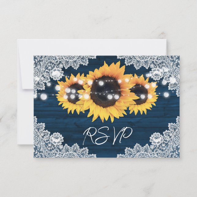 Cartes RSVP de mariage bleu Tournesol Rustique (Devant)
