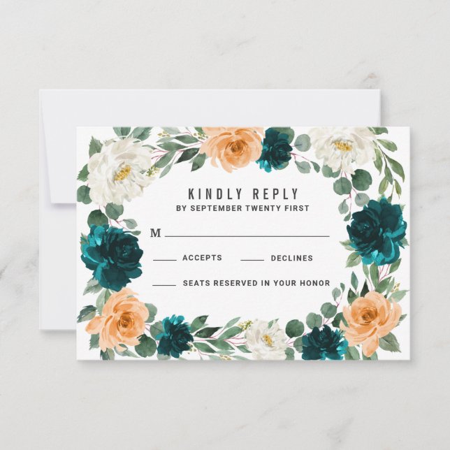 Cartes RSVP de mariage bleu Turquoise orange (Devant)