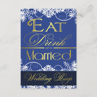 Cartes RSVP de mariage Blue White & Gold Snowflake