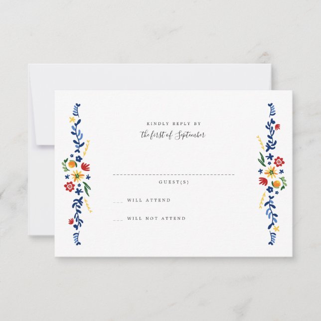 Cartes RSVP de mariage brodées florales (Devant)
