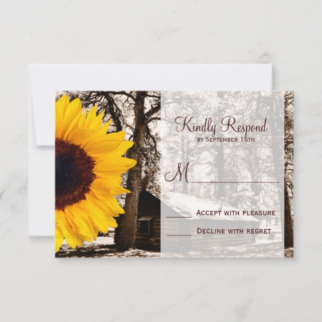 Cartes RSVP de mariage Cabine de tournesol rustiqu (Devant)
