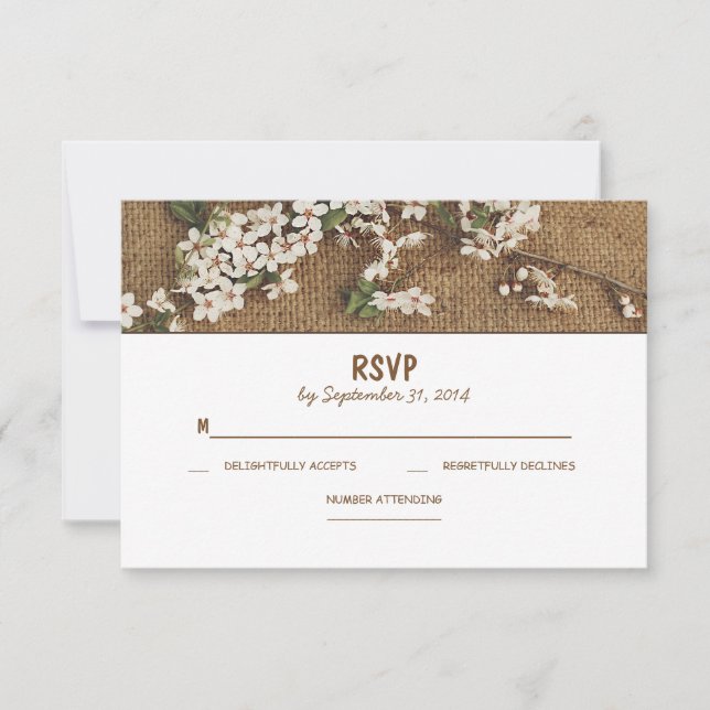 Cartes RSVP de mariage campagnard de burlap rustiq (Devant)