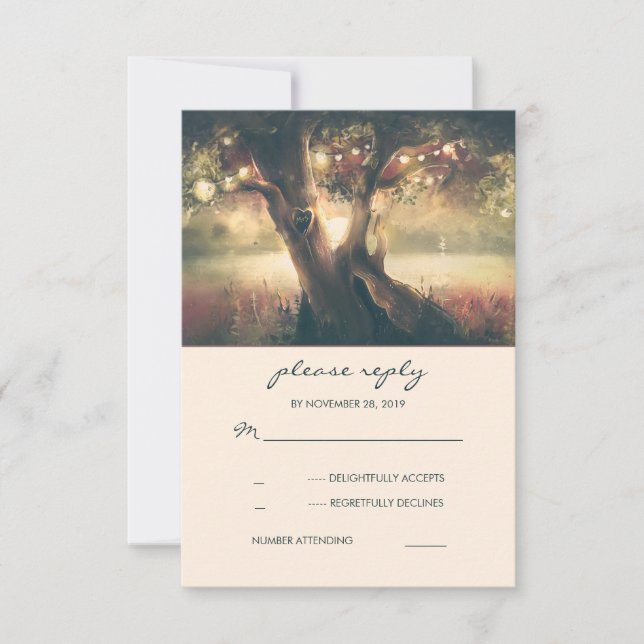 Cartes RSVP de mariage Carved Heart Tree (Devant)