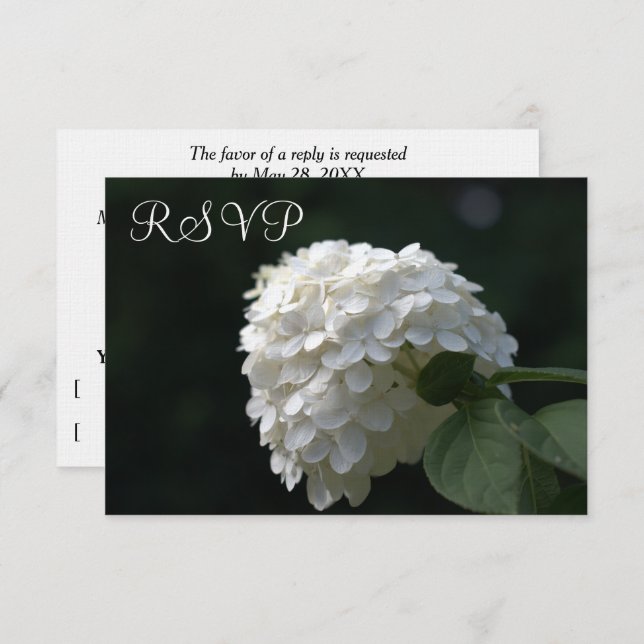 Cartes RSVP de mariage Chaux Blanches Hydrangea (Devant / Derrière)