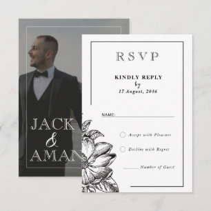 Cartes RSVP de mariage classique noir et blanc élé