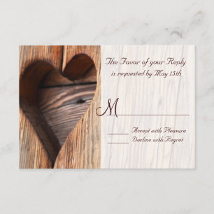 Cartes RSVP de mariage Coeur en bois rustique