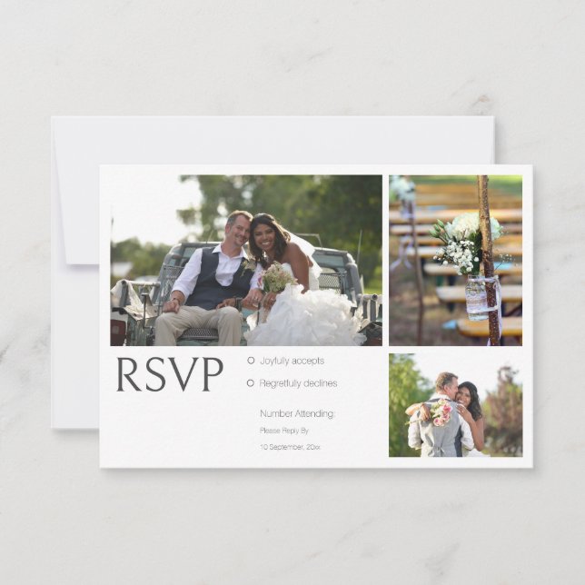 Cartes RSVP de mariage Collage photo blanc (Devant)