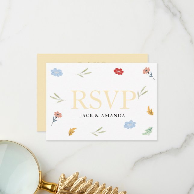 Cartes RSVP de mariage coloré joyeux (Devant/Arrière en situation)