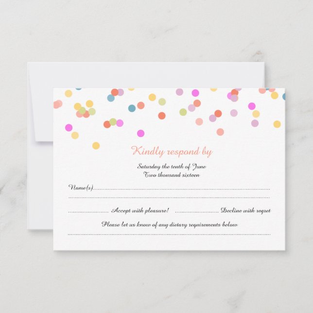 Cartes RSVP de Mariage Confetti Festive Moderne (Devant)