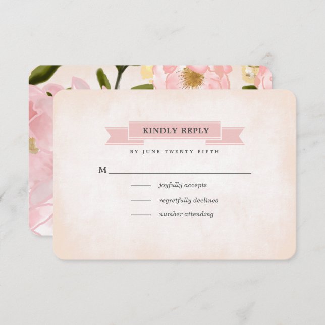 Cartes RSVP de mariage couleur d'aquarelle rose (Devant / Derrière)
