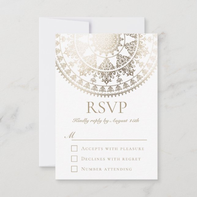 Cartes RSVP de mariage couleur personnalisées Gold (Devant)