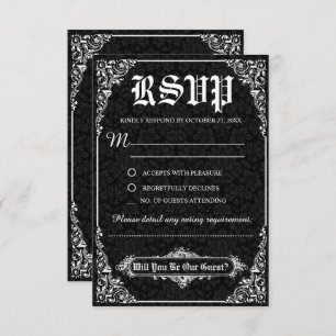 Cartes RSVP de Mariage damassé gothique noir