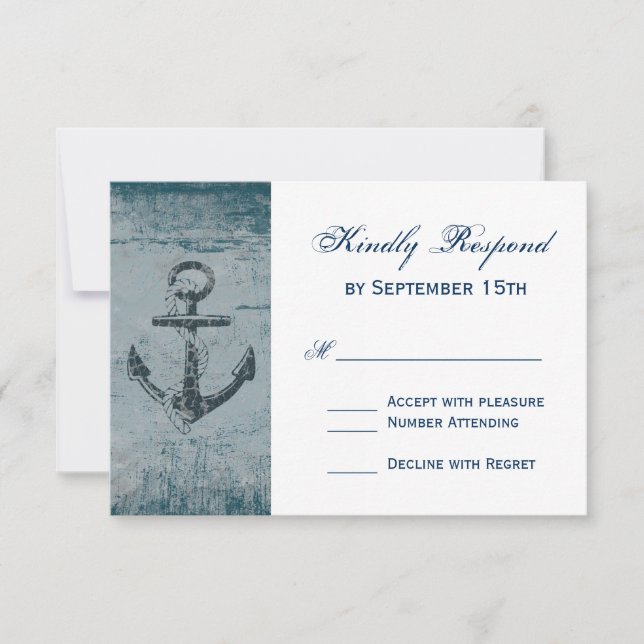Cartes RSVP de mariage d'Ancres nautiques rustique (Devant)