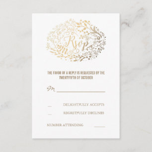 Cartes RSVP de mariage de bouquet doré