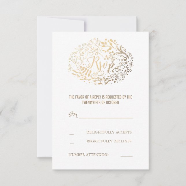 Cartes RSVP de mariage de bouquet doré (Devant)
