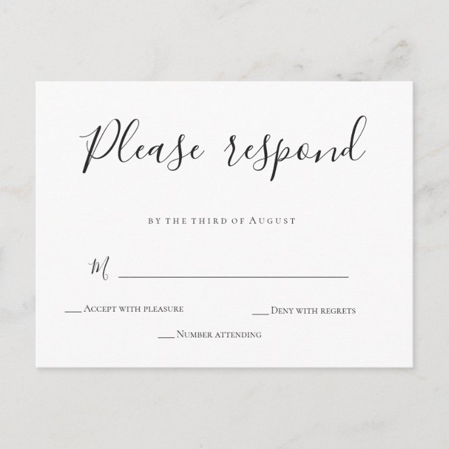 Cartes RSVP de mariage de calligraphie simple (Devant)