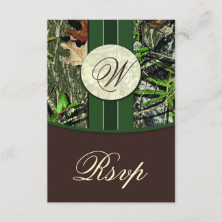 Cartes RSVP de Mariage de Camo Monogramme Brown et