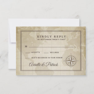 Cartes RSVP de mariage de compas nautiques du mond