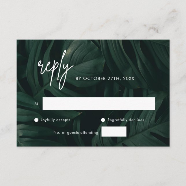 Cartes RSVP de mariage de destination tropicale (Devant)