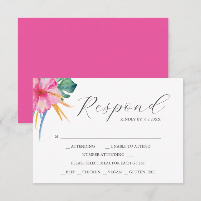Cartes RSVP de mariage de destination Vibrant rose (Devant / Derrière)