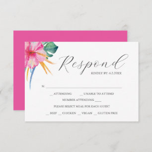 Cartes RSVP de mariage de destination Vibrant rose