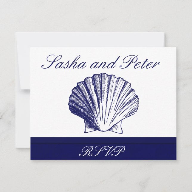 Cartes RSVP de mariage de la Marine Blue Shell Bea (Devant)