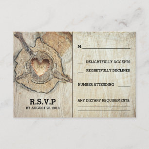 Cartes RSVP de mariage de l'arbre de coeur en bois