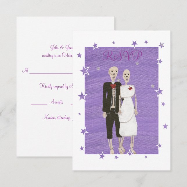 Cartes RSVP de mariage de mariage de squelette mig (Devant / Derrière)