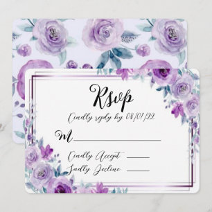Cartes RSVP de mariage de pivoine violette aquarel