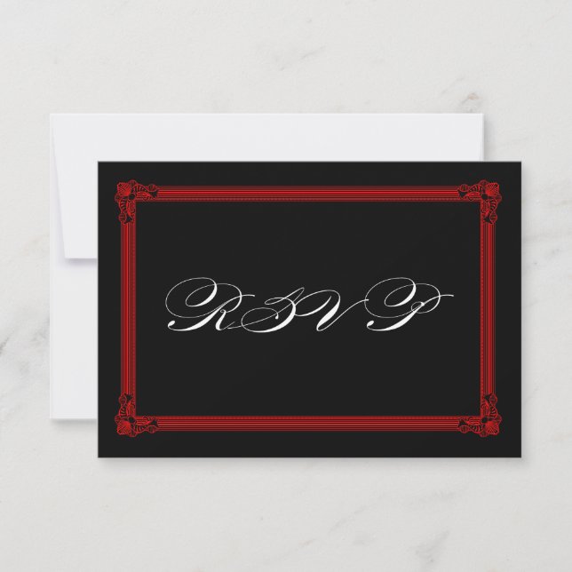 Cartes RSVP de mariage de style Poster rouge et no (Devant)