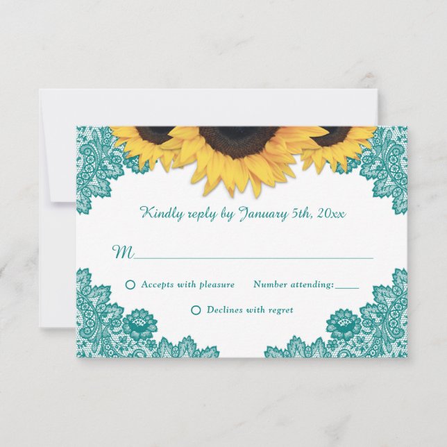 Cartes RSVP de mariage de tournesol en dentelle Tu (Devant)
