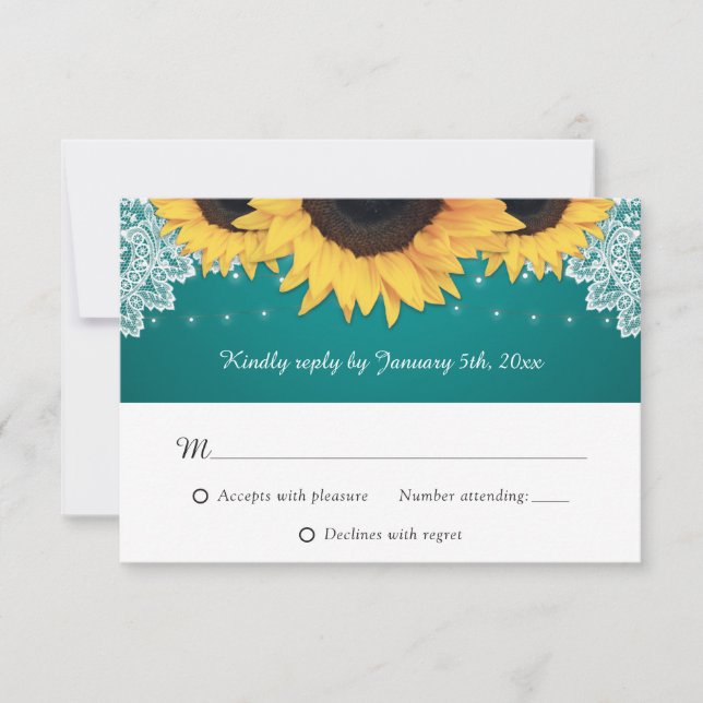 Cartes RSVP de mariage de tournesol en dentelle Tu (Devant)
