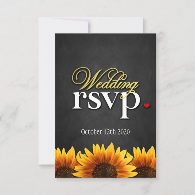 Cartes RSVP de mariage de tournesol en tableau noi (Devant)
