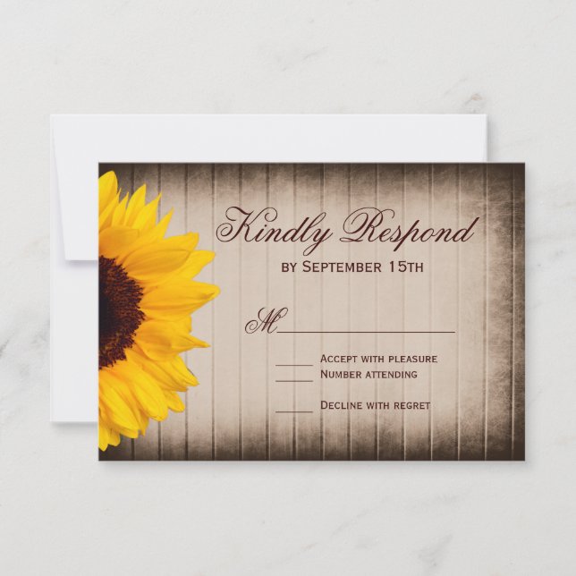 Cartes RSVP de mariage de tournesol rustique (Devant)