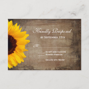 Cartes RSVP de mariage de tournesol rustique