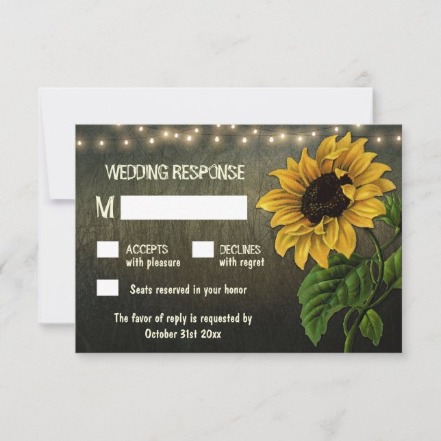 Cartes RSVP de Mariage de tournesol Rustique (Devant)