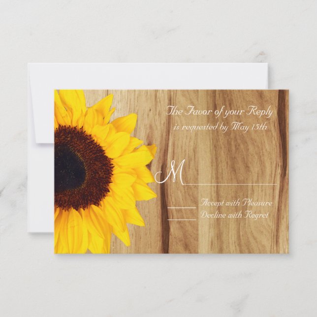 Cartes RSVP de mariage de tournesol rustique (Devant)