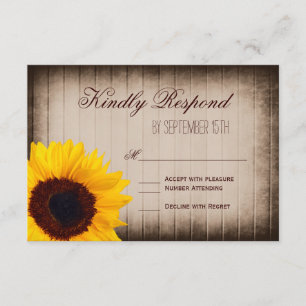 Cartes RSVP de mariage de tournesol rustique