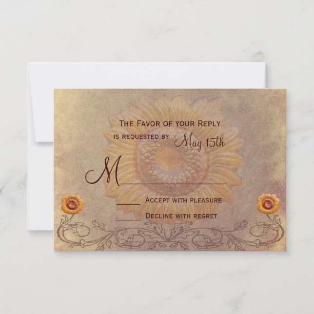 Cartes RSVP de mariage de tournesol rustique (Devant)