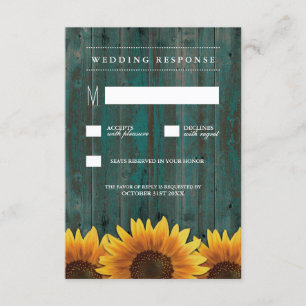 Cartes RSVP de mariage de tournesol turquoise et B