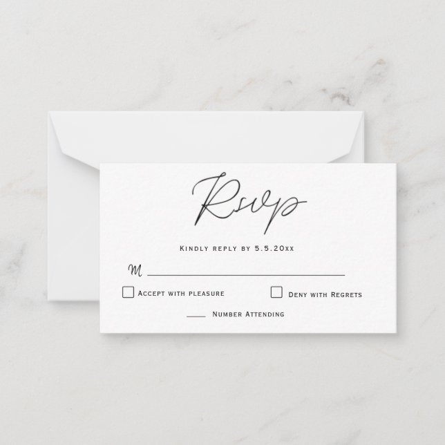 Cartes RSVP de Mariage de Typographie Élégante du  (Devant)
