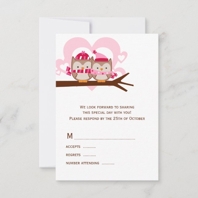 Cartes RSVP de mariage des Chouettes d'hiver (Devant)