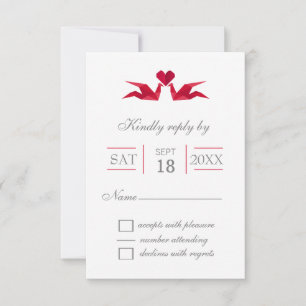 Cartes RSVP de mariage des grues rouges origami