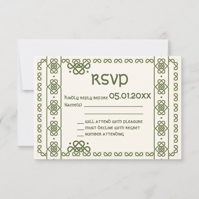 Cartes RSVP de mariage des noeuds celtiques verts (Devant)