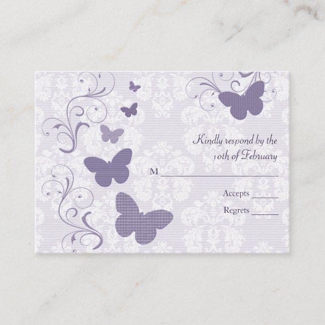 Cartes RSVP de mariage des papillons violets (Devant)