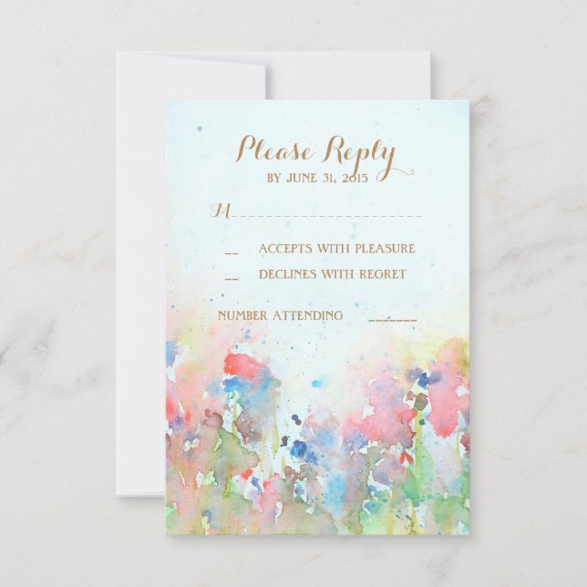 Cartes RSVP de mariage des prés aquarelle (Devant)
