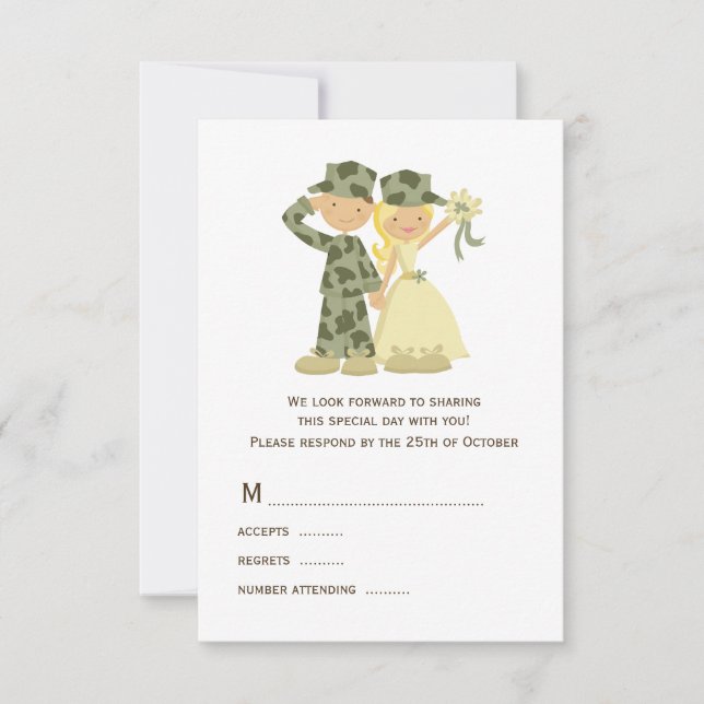 Cartes RSVP de mariage des soldats et des épouses (Devant)